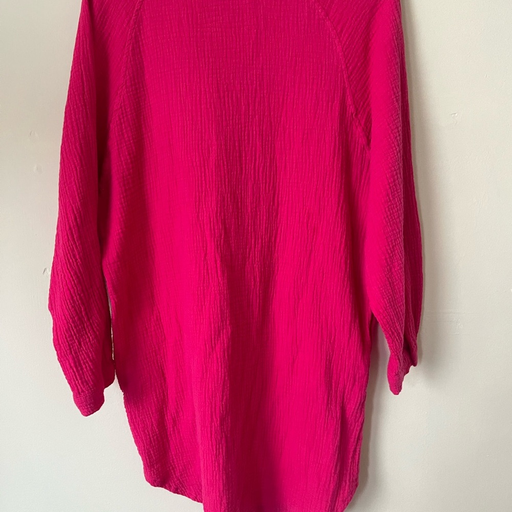 Relaxed beachy summer cotton Button-Down Tunic in Bright Fuchsia S - Picture 4 of 6